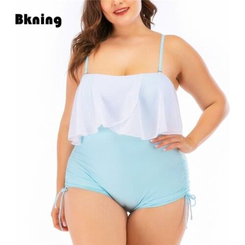 4XL Plus Size Swimsuit Women One Piece Bathing Suits Woman 2020 White Ruffle Swim Suit 1 Back Rope Beachwear Fat Big Large