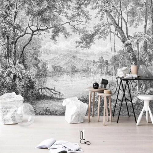 Milofi customized large wallpaper mural 3D European retro hand-painted lines rainforest jungle TV background wall
