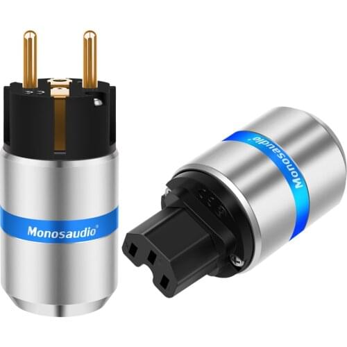 Monosaudio E106G/F106G 99.99% Pure Copper 24K Gold Plated Schuko Power Cable Plug Connector Hifi Audio EU Power Plug Adapter