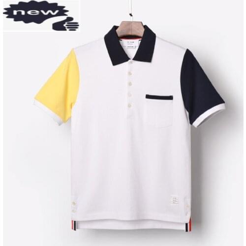 2021 Fashion TB THOM Brand Shirts Men Casual Slim Cotton Polo Shirt Personality Summer Short Sleeve Contrast Color Clothing