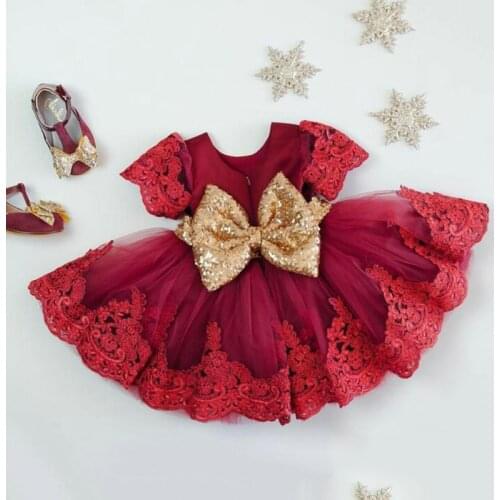 Sequins Flower Princess Baby Dress for Girl Baptism Christening First Birthday Party Newborn Custume Infant Tutu Girls Gown