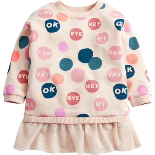 Frocks 2021 Autumn Baby Girls Fall Clothes Brand Toddler Cotton Sweater Dress Dot Letter Print Tulle Dress for Kids 2-7 Years