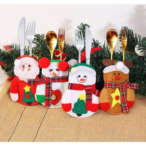 Christmas Table Decoration Little Snowman Cutlery Bag Creative Furniture Knife And Fork Set Pocket Xmas Dinnerware Cover Cloth