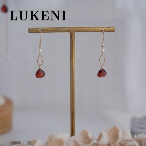 Boutique Earrings Garnet + Freshwater Pearl 14K Gold filled Earrings Modern Popular Wild Jewelry Earrings Beautifully Packaged