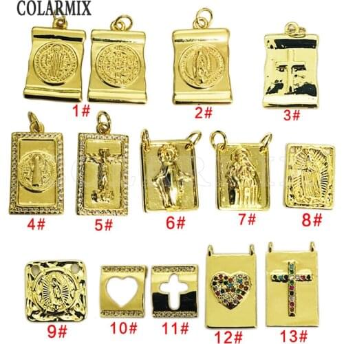 Pieces mix 8 religion pendants San Benito pendants rectangle charm for jewrelry making golden filled jewelry