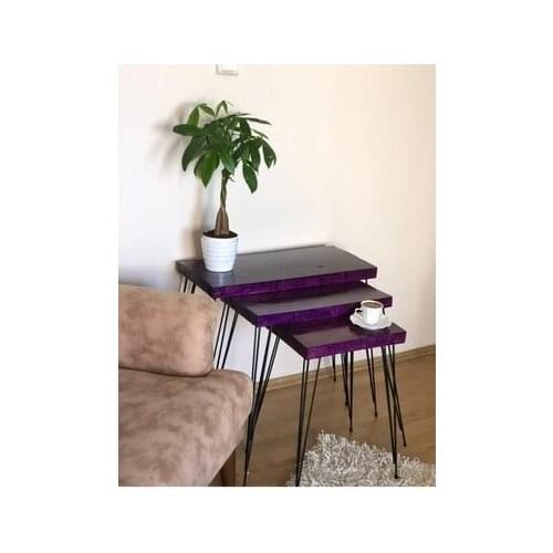 Modern lux Purple Tree Solid Billet Natural Wood 3'lü Zigon Coffee table coffe table