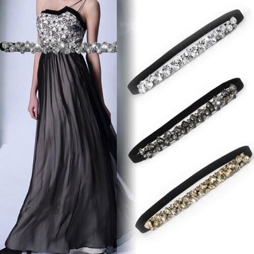 Thin Rhinestone Inlaid Belt Narrow Waist Girdle Waistband Ceinture Fashion Elastic Corset Belt For Women Glass Crystal Ladies