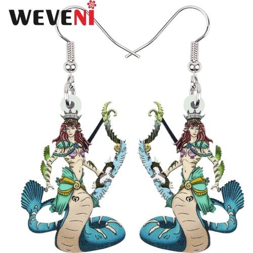 WEVENI Acrylic Sweet Sea Long Tail Snake Lady Goblin Earrings Long Drop Dangle Fashion Charm Gifts Unique Jewelry For Women Girl