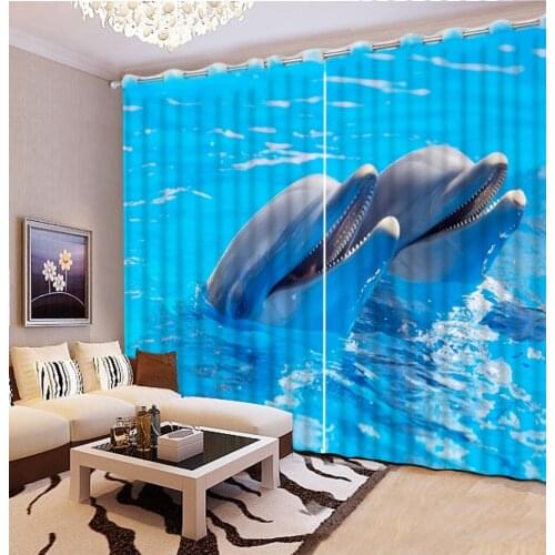 Custom Curtains 3D Curtains Dolphin Blue Waves Beautiful Photo Home Bedroom Decoration Curtains 3D Printing