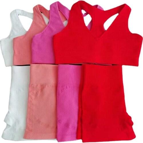 Women 2 Piece Yoga Sets High Waist Shorts Sweetheart Collar Vest Tops Athletic Gym Set for Women Workout Gym Bra Clothing