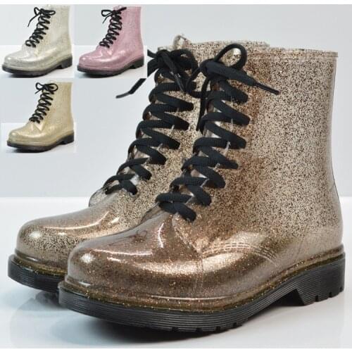 Martin Rain Boots Fashion Ladies Flat-heel Solid Color Rain Boots Water Shoes Lace-up Warmth Mid-Calf Rain Boots Platform tyu866