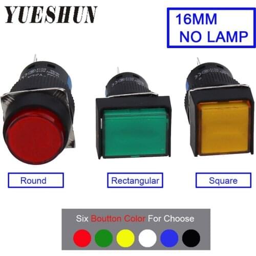 1 PCS 16mm Plastic Push Button Switch round square Rectangular shape 1NO 1NC momentary on off switches red green yellow NO lamp