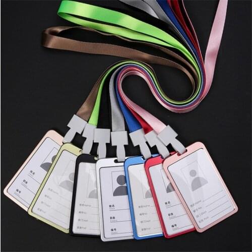 1Pc Work Card Holder with Rope, Aluminum Alloy Card Holder, Employee Name Id Card Cover, Metal Work Certificate