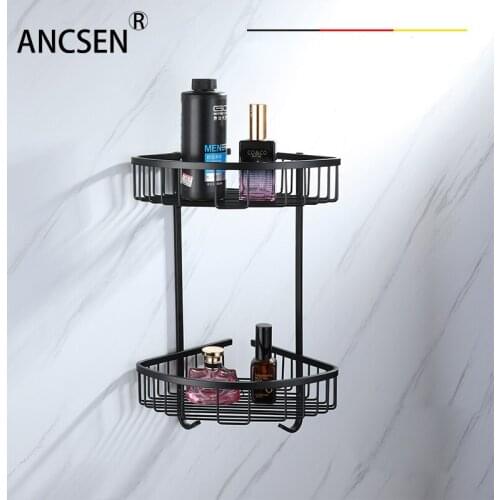 2Tier Corner Storage Holder Shelves Bathroom Shampoo Cosmetic Shower Kitchen Storage Rack Organizer Matte Black Stainless Steel