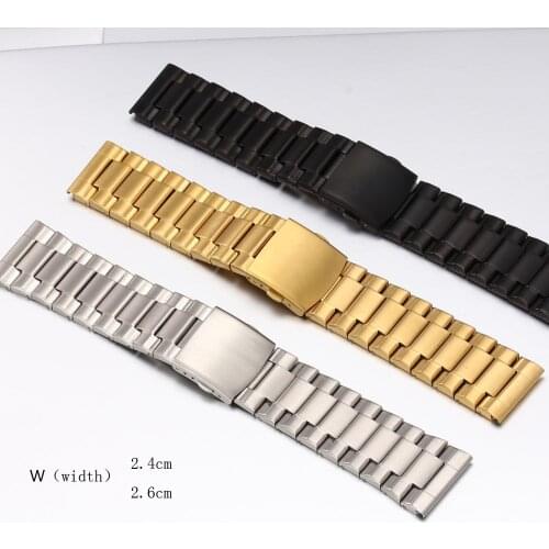 2.4CM 2.6CM Wristwatches Watchbands For DZ watch Silver Black Gold Stainless Steel Mens Watch Band Big Case Man Watch Bracelet
