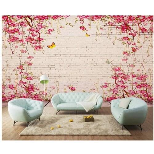 3d stereoscopic wallpaper Home Decoration Pastoral pink flower vines wallpapers for living room decorative brick wall