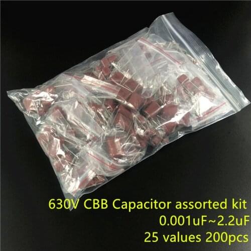 630V 0.001uf~2.2uf CBB metal film capacitors Assortment Kit 25 values 200pcs