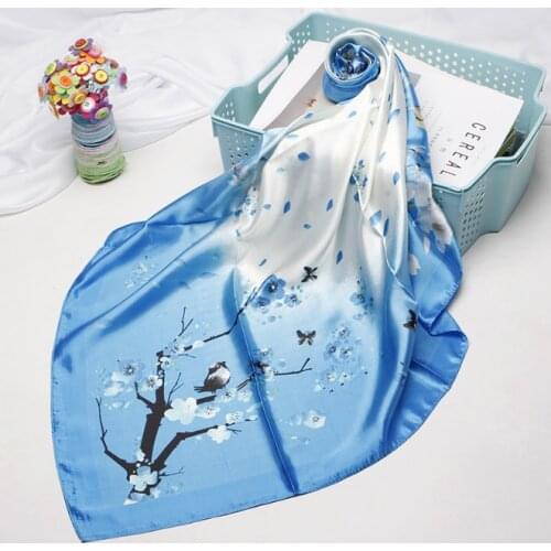 90*90cm Silk Plum Scarves Women Foulard Square Head Hijab Scarf Ladies Satiny Shawl wrap muffler pareo female hijab poncho