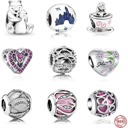 Summer New 925 Sterling Silver Mermaid Rorse Red Heart Mom Beads Fit Original Pandora Charms Bracelet Jewelry Women Acessories