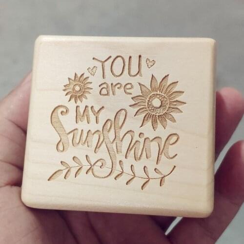 Handmade Wooden wind up music box You are my sunshine gold Birthday Valentines day unusual gifts