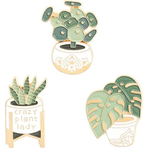 HOSENG Potted Succulents Aloe Summer Green Cartoon Plant Brooch Warm Fresh Collar Pin Badge Jewelry Enamel Pin Gift HS_120