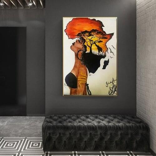 High-Definition Classical African Woman Paintings On The Wall Abstract Sunset Landscape Art Canvas And Posters Pictures Home Dec