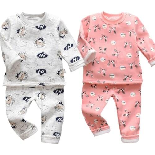 1 2 3 4 Years Toddler Boys Clothing Set Autumn Thick Plus Velvet Suit For Kids Full Print Cartoon Pattern Cute Children Outfit