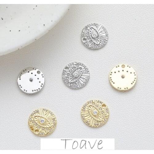 Copper-plated 14K gold-clad round eyes inlaid zircon crystal pendant diy hand-made material copper accessories