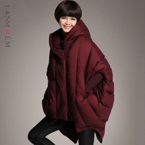 LANMREM 2021 Winter Thick New Women Long Sleeve Hooded Loose Black Warm Cotton-padded Pocket Coat Female Fashion 2W499