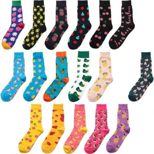 Peonfly Men Socks Cartoon Banana Lemon Cherry Pineapple Avocado Fruits Funny Colorful Happy Harajuku Male Hip Hop Cotton Socks