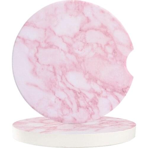 Ceramic Stone Round Car Coasters Set Pink Marble Elegant Romatic Mug Tea Cup Hot Cold Drinks Mat Car Coaster Decoration
