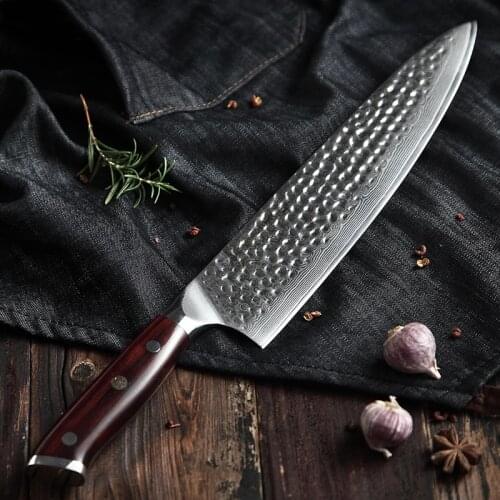 HEZHEN 10'' inch Butchers Knife Kitchen Knives Japanese Damascus Steel VG10 Chef Santoku Knife with Madagascar Dalbergia Handle