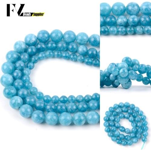 Wholesale 6 8 10 12mm Natural Blue Chalcedony Spacer Round Stone Beads For Jewelry Making DIY Bracelets Necklace Needlework 15"