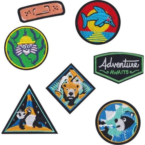 2019 New Round Cartoon Panda Dolphin Patches Iron On Band-aid Letter Appliques Sewing On Cute Animal Badges Clothes Decor