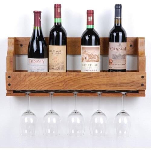 Hanging cup wine rack Wall-mounted wine rack oak solid wood wine rack European-style restaurant living room wine cabinet