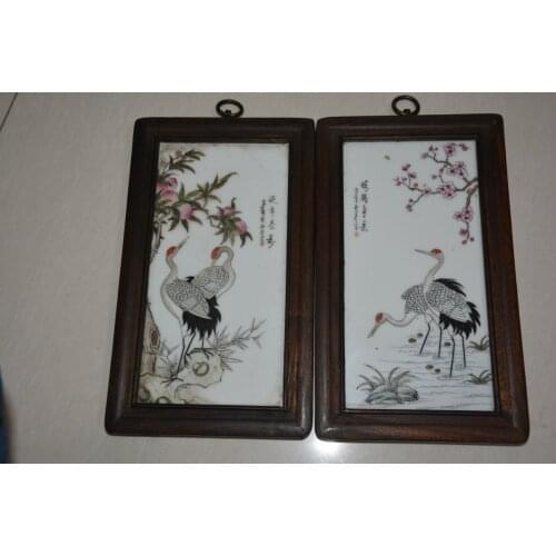 Rare Old Chinese Qing Dynasty porcelain painting,crane,A Pair, Free shipping