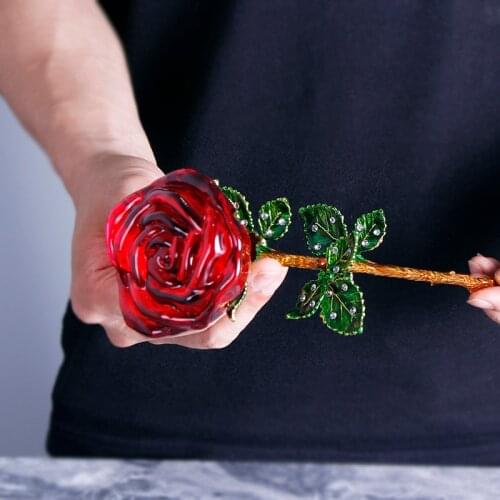 Romantic Valentines Day Gifts Crystal Red Rose Flower Figurine Wedding Anniversary Gifts for Wife Table Home Decoration
