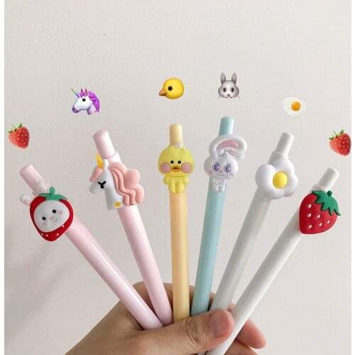 Korean Cute Poached Egg Strawberry 0.5mm Black Gel Pen Kawaii Press Type Ball Black Signature Writing Pen Stationery Supplies