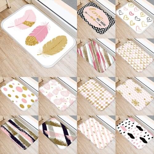 Pink Feather Anti-Slip Doormat Kitchen Entrance Door Mat Suede Velvet Carpet Doormat Colorful Indoor Floor Mats Rug 48253