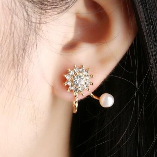Crystal Ear Cuff Clip simulated pearl snowflake Stud Earrings For Women Jacket Piercing Earrings Fine Jewelrys