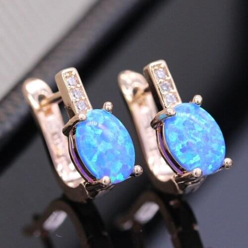 Trendy Female Opal Stone Small Earrings Rose Gold Silver Color Clip Earrings For Women Dainty Crystal Oval Wedding Earrings