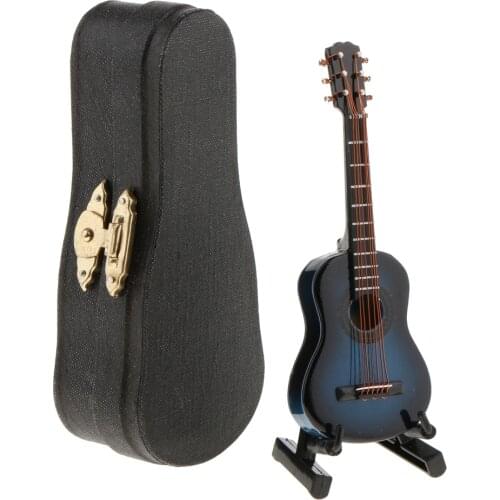 Blue Acoustic Guitar Miniature for 1/12 Dollhouse Music Room Supplies Accs