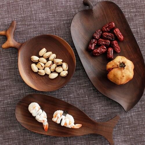 Handmade Black Walnut Sushi Plate Creative Plants Shape Snacks Plate Eco Natural Wood Tea/Coffee Serving Tray