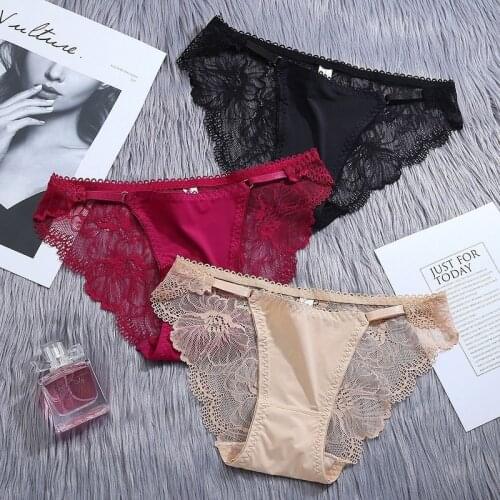 3Pcs Sexy Women Lace Underwear See Through Breathable Panties Girls Ladys Seamless Briefs Lingerie Transparent Panty U8883