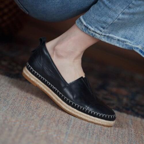 MKKHOU Fashion Casual Shoes Women 2021 New Spring Genuine Leather Comfortable Soft Bottom Fisherman Shoes Flat Shoes Size 33-40