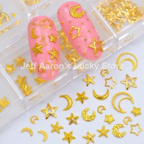12 shapes gold metal 3D nail art decorations chrams studs manicure nails accessoires supplies tool new arrive