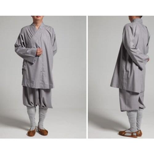 UNISEX High quality zen abbot shaolin monks kung fu suits Buddhism uniforms robe martial arts lohan arhat clothing gray/yellow