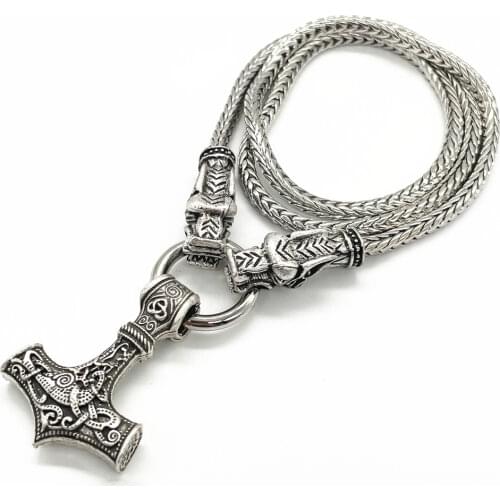Viking Odin Amulet Thor Hammer Mjolnir Pendant Wolf Head Irish Knot Wicca Pagan Talisman Jewlery Necklace Men Women Dropshipping