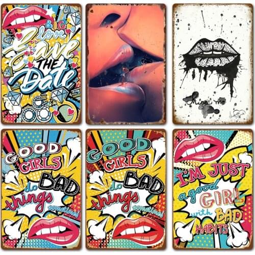 Good Girls Do Bad Things Vintage Poster Retro Plaque Metal Signs Bar Club Home Wall Decor Kiss Me Plates Tongue Art Poster