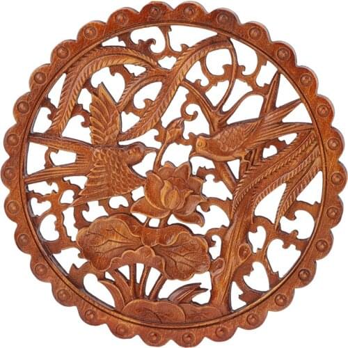 VZLX Wood Carved Applique Frame Corner Onlay Unpainted Furniture Home Door Decor Decoration Accessories Double Birds